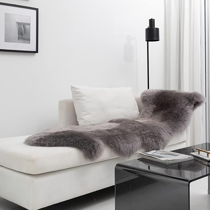 HUAHOO Premium Genuine Sheepskin Rug Real Australia Sheepskin Natural Lambskin Fur Area Rug Seat Covers for Kids Bedroom Sofa Chair Cover Pets Dogs Mat Quarto Pelt/4' x 6' Mushroom