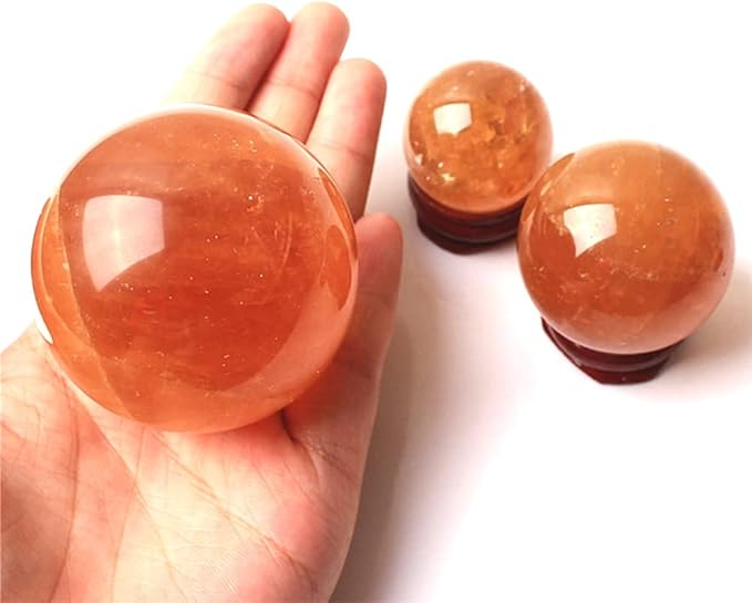 4 inch Natural Citrine Crystal Sphere Ball Feng Shui Ornament+Stand and One Free Bracelet (3.14inch(80mm))
