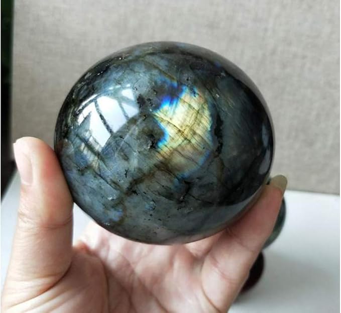 StoneStory Natural Labradorite Healing Crystal Sphere Ball Gemstone for Reiki Balancing Meditation Energy Home and Office Decoration (6cm, Labradorite)