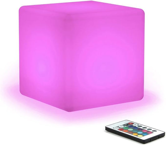 8-Inch LED Dimmable Glow Cube Waterproof Rechargeable Adjustable RGB Color Changing with Remote Control, Sensory Toys for Kids, Night Light Indoor Outdoor Decorative Lighting