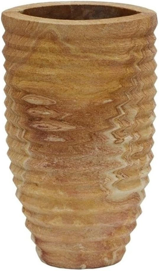Pemberly Row Handmade Transitional Ribbed Stone Vase in Sandstone