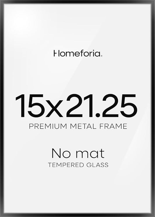 Homeforia 15x21.25 Black Puzzle Frame, High End Metal 15 x 21.25 Picture Frames without Mat, 21.25x15 Thin Black Poster Frame for Wall, 15by21.25 Puzzle Photo Frame, Tempered Glass, Wall Kit, Set of 1