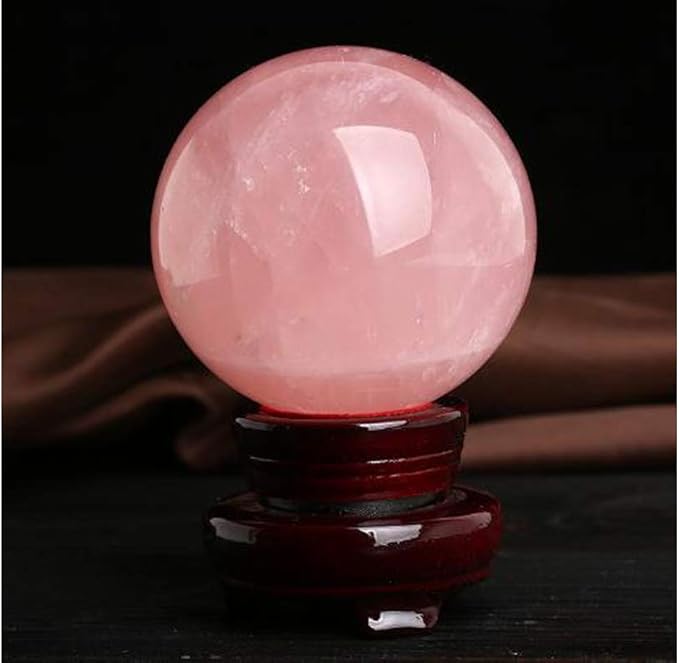 Natural Rose Quartz Healing Crystal Gemstone Sphere Ball for Reiki Balancing Meditation Energy Home and Office Decoration (6.5-7cm, Rose Quartz)