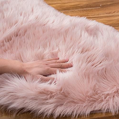 EasyJoy Ultra Soft Fluffy Shaggy Area Rug Faux Fur Rug Chair Cover Seat Pad Fuzzy Area Rug for Bedroom Floor Sofa Living Room (2 x 6 ft Sheepskin, Pink)