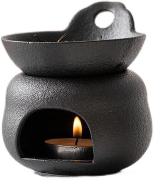 Delicate Romantic Metal Tealight Candle Holder Oil Tart Burner Aroma Diffuser Furnace Home Decoration Split Design Black
