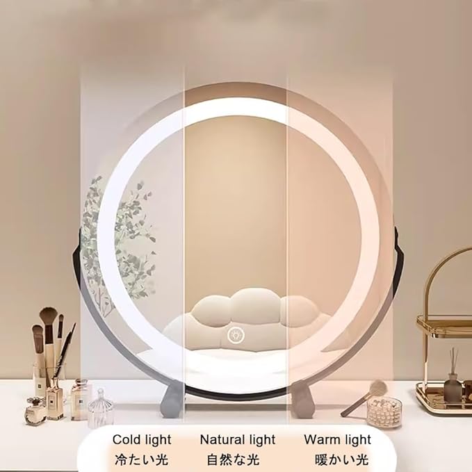 FERKAP Tabletop Vanity Mirror with Lights Lighted Makeup Mirror Touchscreen Control 3 Color Lighting Modes 360°Rotation High Definition Lighted Up Mirror (Color : White, Size : 15.7"X17.3")