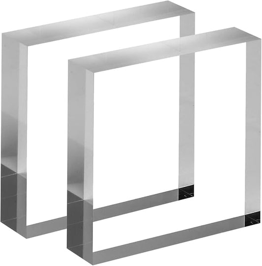 CiaoHER 1in Thickness 4in Square Acrylic Cube Display Block Clear Polished Pedestal Stand Riser Solid Base 4" x 4" x 1", 2 Pack