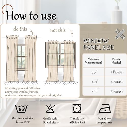 Lajode Blackout Curtains 54 Inch Length 2 Panels for Bedroom, Thermal Insulated Total Light Blocking Noise Reducing Linen Window Curtains for Farmhouse, Bronze Grommet, Natural, Each 52" Wide