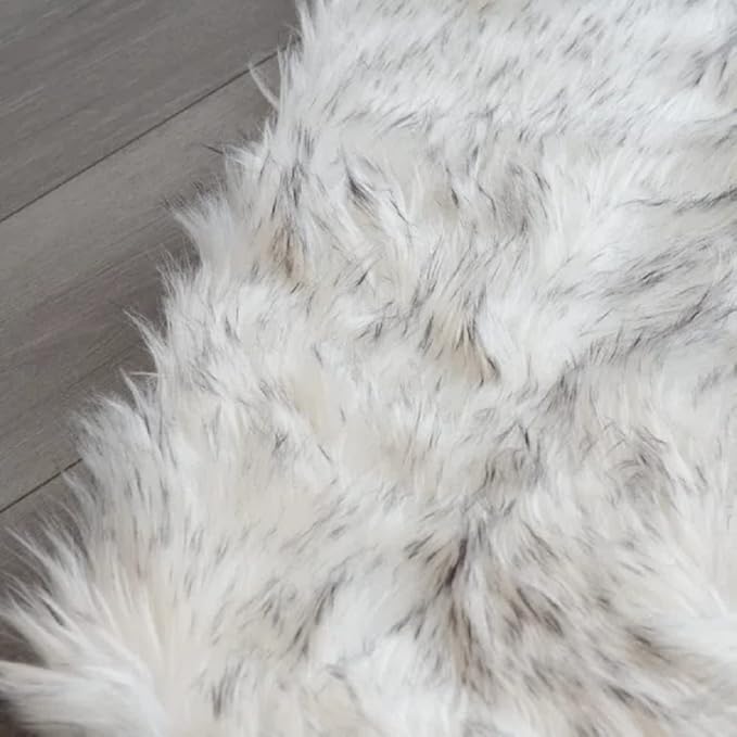 White and Grey Ultra Soft Faux Fur Shaggy Runner Rug 2x6 for Nursery Teen Room Dormitory Living Room Washable Furry Area Rug Décor