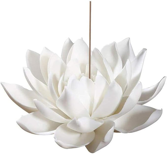 Ceramic Lotus Incense Burner,Flower Insence-Stick Holder with Ash Catcher Incent Holder for Sticks Cones Yoga Studio Living Room Home Decor