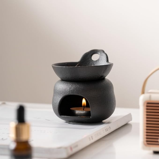 Delicate Romantic Metal Tealight Candle Holder Oil Tart Burner Aroma Diffuser Furnace Home Decoration Split Copper Plates Can Be Dry Burned Black Gold