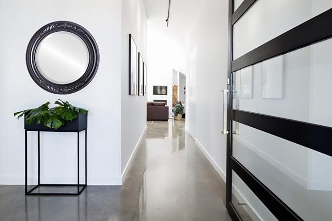 OVALCREST Round Beveled Wall Mirror for Home Decor - Florence Style - Matte Black - 22x22 Outside Dimensions