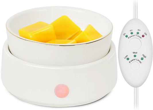 Candle Wax Melt Warmer with Safety Timer Auto Shut-Off Ceramic Electric Wax Burner Melter Timer Adjust Fragrance Intensity for Scented Wax Melts Candle Jars Essential Oils Home Office Gift Decor