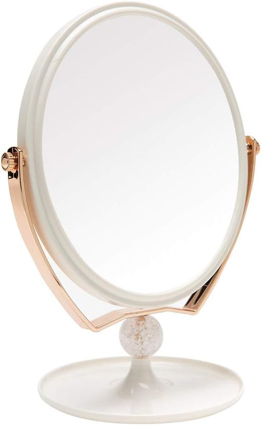 YEAKE Magnifying Makeup Vanity Mirror,ABS Plastic Double Sided 3X Magnification 360°Swivel Beauty Make Up Mirror Cosmetic Table Desk Mirror 8" Oval