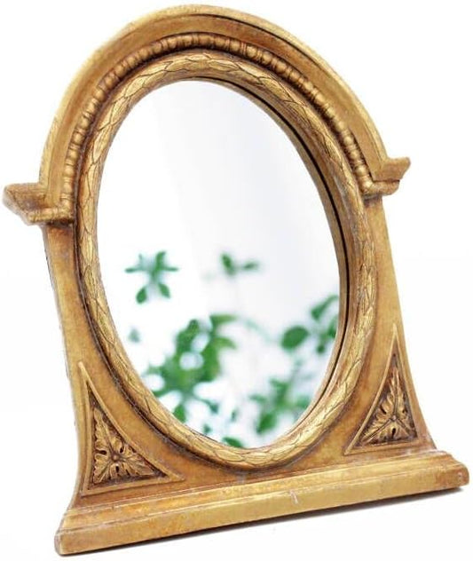 Eaoundm 8.3 x 7.1 inch Arch Mirror Antique Resin Frame Vintage Hanging Mirrors Tabletop Mirrors Gold Oval