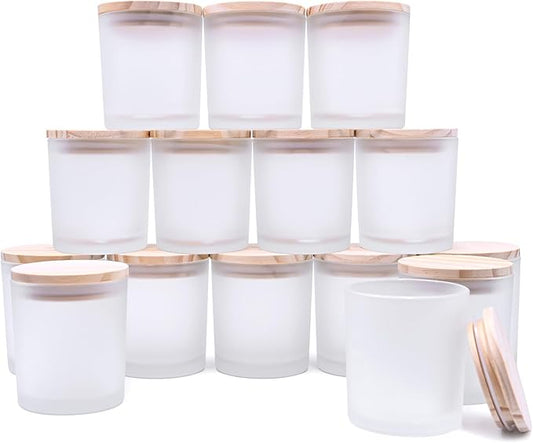 8 OZ Thick Candle Jars for Making Candles 15 Pcs, White Empty Jars with Wood Lids for Candle Making, Sample Container,Frosted White