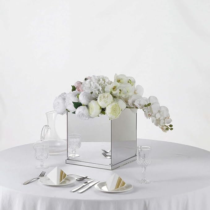 Efavormart 12" Silver Mirror Finish Wedding Decor Ideas Clear Display Box for Centerpieces with Interchangeable Lid and Base