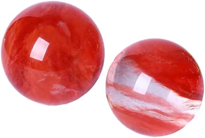 Natural Red Melting Healing Crystal Gemstone Sphere Ball for Reiki Balancing Meditation Energy Home and Office Decoration (6cm, Artificial Crystal)