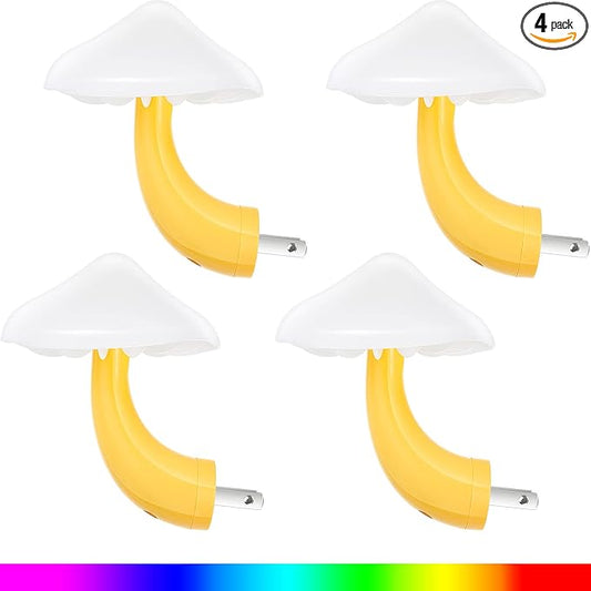 Honoson 4 Pieces Mushroom Night Light LED Night Light Plug in Lamp 7 Color Magic Mini Pretty Mushroom Shaped Lamp Adults(7-Color Light with White Cover)