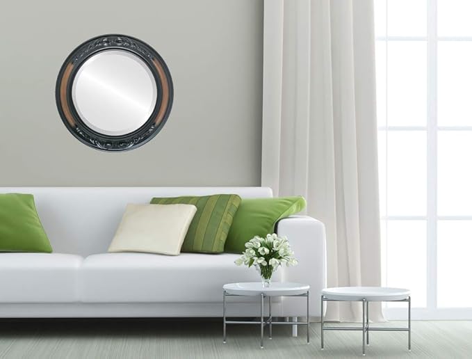 OVALCREST Round Beveled Wall Mirror for Home Decor - Florence Style - Walnut - 22x22 Outside Dimensions