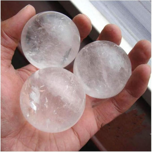 StoneStory Natural Clear Quartz Healing Crystal Sphere Ball for Reiki Balancing Meditation Energy Home and Office Decoration (4.8-5.3cm, White Crystal)