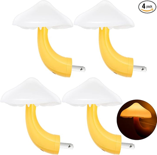 Honoson 4 Pieces Mushroom Night Light LED Night Light Plug in Lamp 7 Color Magic Mini Pretty Mushroom Shaped Lamp Adults(Yellow Light with White Cover)