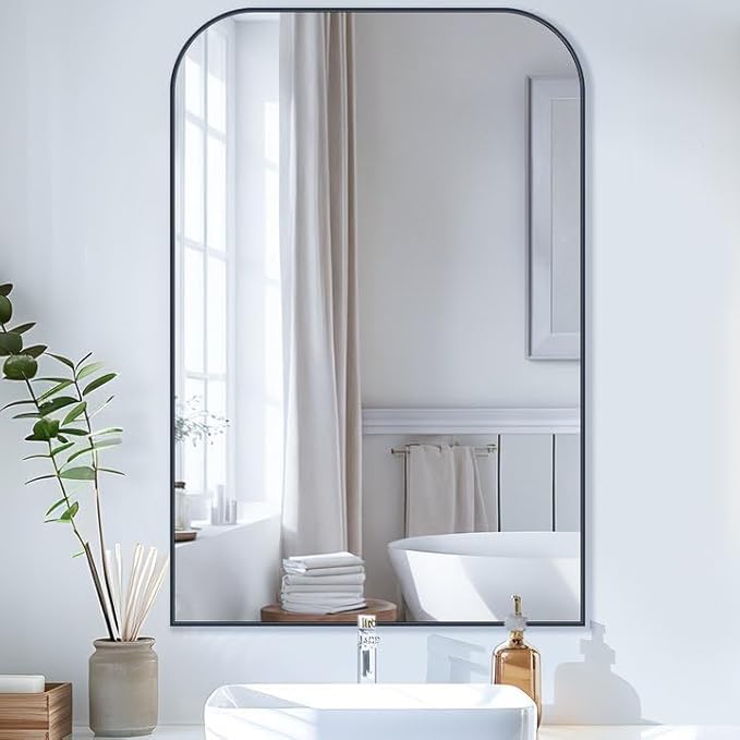 Bathroom Mirror, Wall Mirrors, Black Metal Framed Wall-Mounted Mirrors, Bathroom Vanity Mirror for Over Sink, Living Room, Bedroom, Entryway, 24x36 Inch, Black