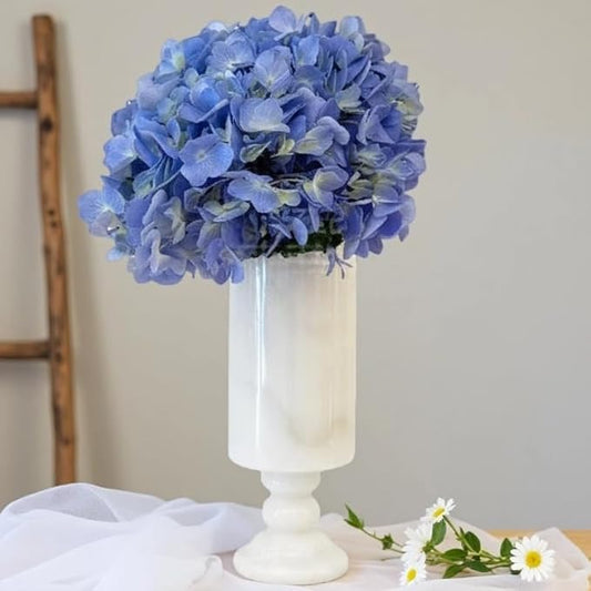 White Vase Real Marble for Home Centerpiece for Dining Table, 10 inch Stone Flower Vase or Desk Décor for Bouquet and Pampas Grass, French Boho Style