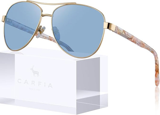 CARFIA Polarized Sunglasses for Women UV Protection Acetate Arms Metal Frame Woman's Shades CA3216