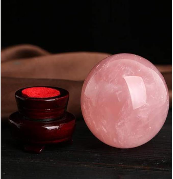 Natural Rose Quartz Healing Crystal Gemstone Sphere Ball for Reiki Balancing Meditation Energy Home and Office Decoration (6-6.5cm, Rose Quartz)
