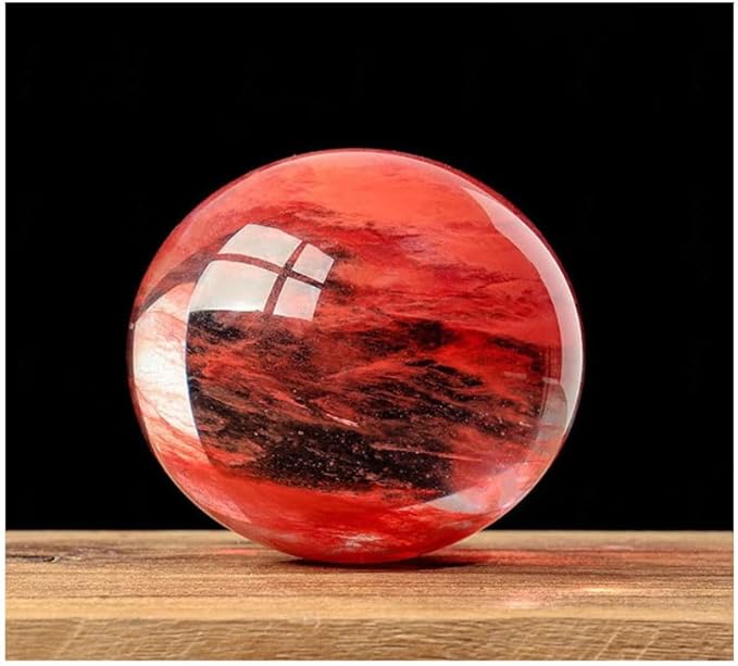Natural Red Melting Healing Crystal Gemstone Sphere Ball for Reiki Balancing Meditation Energy Home and Office Decoration (6cm, Artificial Crystal)