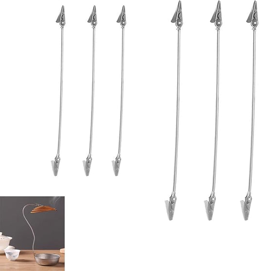 6 Pack Incense Holder Clips Flexible Double Ended Clips Clamp Arm Stand for Sticks Insence Stick Holder Ash Catcher with Removable Glass Incense Burner Citronella Incense Coils Camping Terrace