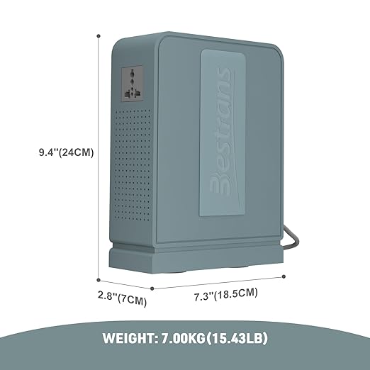 3000W Step Up Transformer 110v to 220v Converter, Heavy Duty Voltage Converter 110v to 220v with Dual Outlets, Overload Protection & Ultra-Quiet Design for Home Appliances,Grey Green