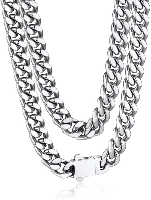Bandmax Mens Stainless Steel Chain Necklaces 5/7/9/12MM Chunky Miami Cuban Link Chain Necklace Bracelet Silver/Gold Plated/Black Chains for Men 18"-30"