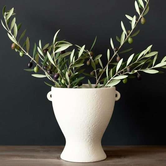 Ceramic Vase with Handles - Modern Terracotta Rustic Pottery for Home Decor, Living Room, House Decor Accents, Bookshelf, Console (Off-White)