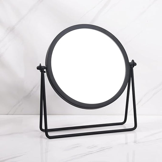 Geschaft Black Tabletop Single Sided Makeup Mirror, 360° Rotation Metal One-Sided Dressing Table Mirror, Round Swivel Desktop Stand Mirror (Black - Round), 7.1(L) x 2(W) x 8.5 (H)