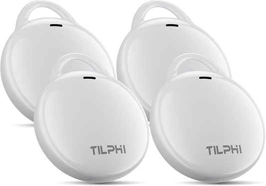 Air Tracker Tags-4 Pack: Bluetooth Tracker Works with Apple Find My (iOS Only), Key Tags and Smart Tag Locator for Luggage, Backpack, Suitcases, Pets, Replaceable Battery(White)
