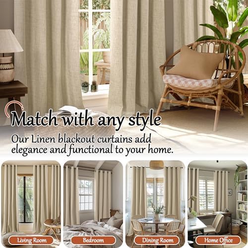 Lajode Blackout Curtains 54 Inch Length 2 Panels for Bedroom, Thermal Insulated Total Light Blocking Noise Reducing Linen Window Curtains for Farmhouse, Bronze Grommet, Burlap, Each 52" Wide