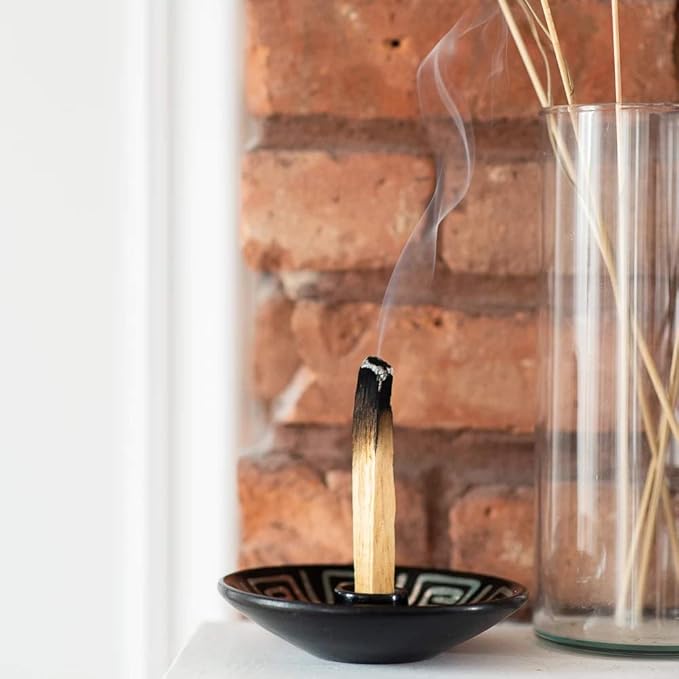 Luna Sundara Authentic Peru Pottery Palo Santo Stick Holder and Incense Holder with 5 Palo Santo Sticks Handmade Ceramic Smudge Bowl Sage Holder Blue Gift Set