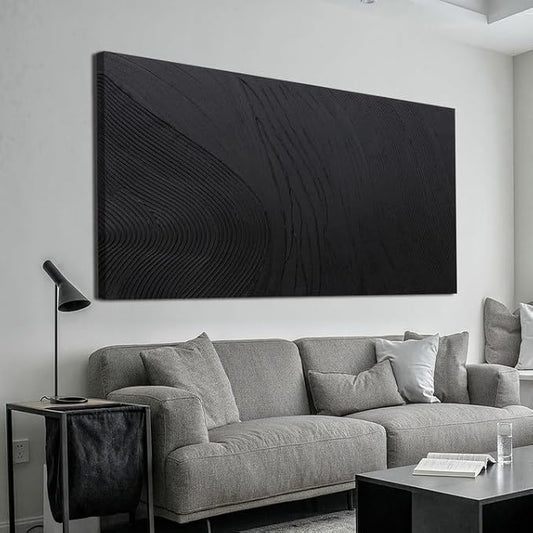 Canvas Wall Art Decor Modern Textured Wall Art Decor Canvas Art Wall Decor Black Silence Wall Painting Decorations Artwork Wall Art Prints for Room Living Room Bedroom Office Decor 24"X48"