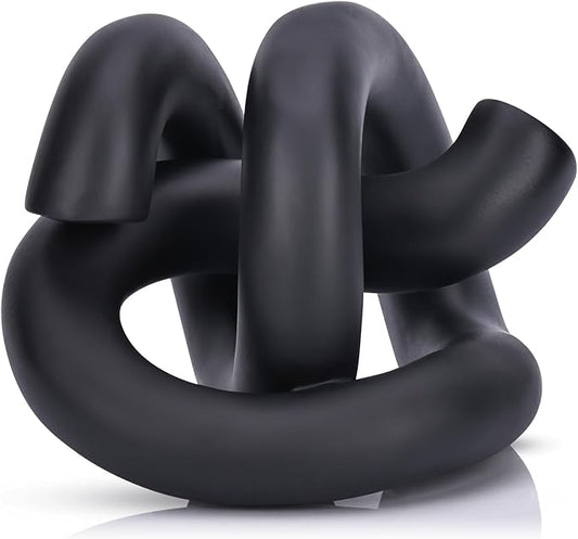 LCCCK Funky Abstract Black Knot Knick Knacks - Black Accent Decor for Coffee Table & Tv Stand, Modern Geometric Sculpture Scandinavian Minimalist Home Statue Decorative Objects Entryway Bookcase Book