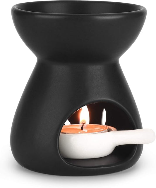 ComSaf Essential Oil Burner Wax Melt Burners Set of 1, Aromatherapy Aroma Burner Ceramic Oil Diffuser Candle Tealight Holder Home Bedroom Decor Christmas Housewarming Gift, Black