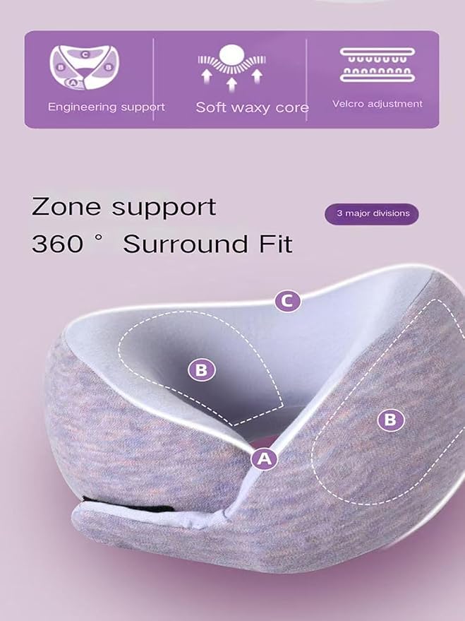 Kids Memory Foam Travel Neck Pillow, 360° Support,Travel U-Shaped Airplane Pillow, Foldable，Suitable for Commuting, Flying, Working, and Living at Home (Smoky Purple)