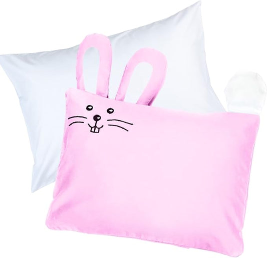 kinder Fluff Kids Pillow & Pillowcase Set 13x18in- 233T Cotton Pillow Covers & Down Alternative Pillow Fill - Hypoallergenic Kids Pillows for Small Children - Children & Travel Pillows Kid - Pink
