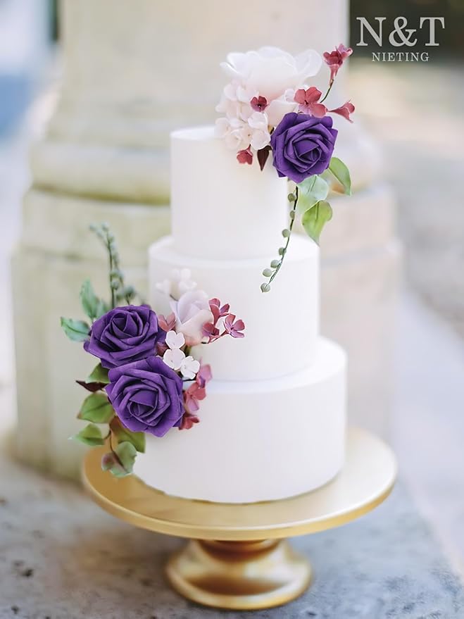 N&T NIETING Artificial Flowers, Fake Flowers Roses Perfect for DIY Wedding Bridal Bouquets Centerpieces Bridal Shower Party Home Flower Arrangement Halloween Flowers Decorations, 25Pcs, Dusty Purple