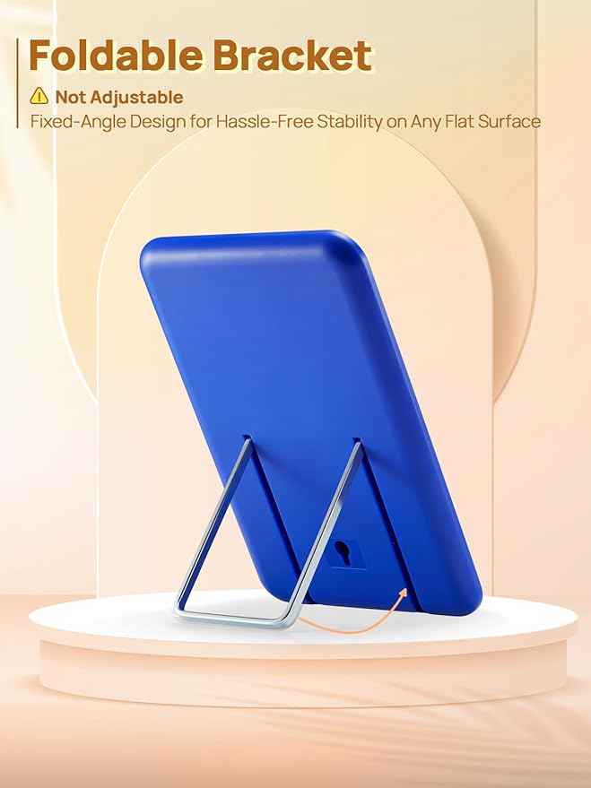 OMIRO Desk Makeup Mirror, 8 x 5 inches Table Mirror with Foldable Stand and Hanging Hole for Shaving and Travelling, Blue