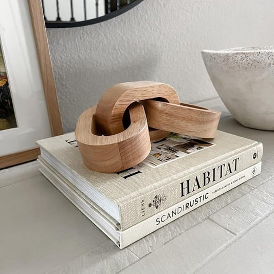 Azul Wood Chain Link Decor - Book Shelf & Table Decor, Natural Wooden Chain Link for Living Room & Entryway