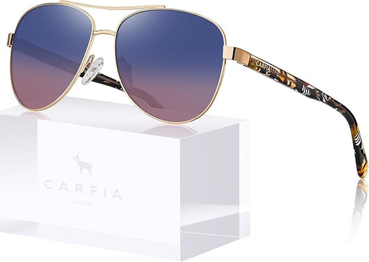 CARFIA Polarized Sunglasses for Women UV Protection Acetate Arms Metal Frame Woman's Shades CA3216