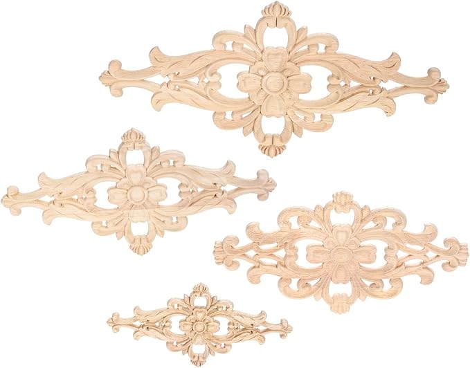 MUXSAM Wood Carved Appliques Furniture Decorative Onlays, 2Pcs Unpainted DIY Center Carving Decal for Door Wall Ceiling Cabinet Dresser Mirror Bed Mantel Bench Decoration, 40x20cm/15.75"x7.87"