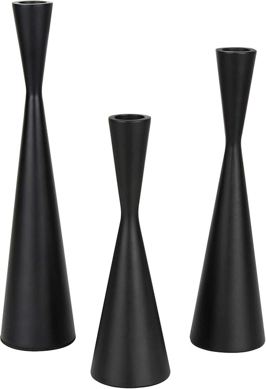 Vixdonos Taper Candlestick Holders Metal Candle Holders Set of 3 Table Decorative Candle Stand for Wedding, Dinning, Party,Home Decor (Matte Black)